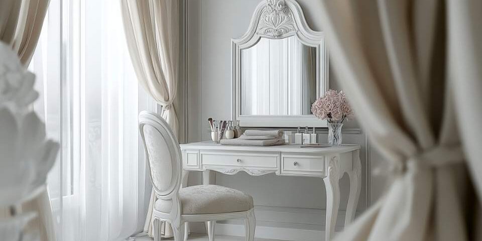 Biała toaletka z krzesłem