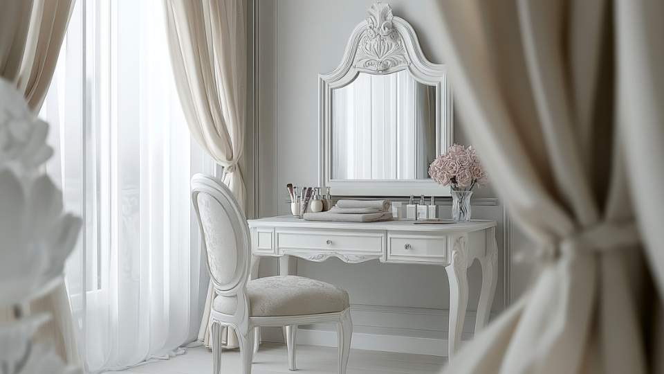 Biała toaletka z krzesłem