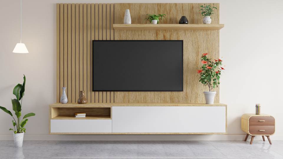 Lamele elegancka ściana z telewizorem
