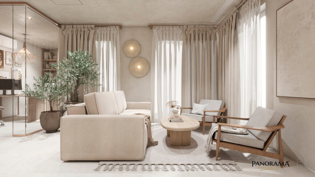 Salon, styl japandi, design/fot.panoramapark.pl